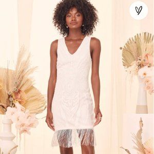 Lulus All the Fame White Sequin Fringe Bodycon Midi Dress (XS, new with tags)